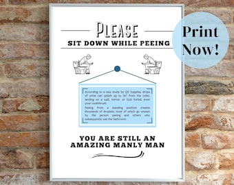 Airbnb Bathroom Sign, Sit to Pee, Airbnb Toilet Sign, Vacation Rental Rules, Cute Bathroom Decor
