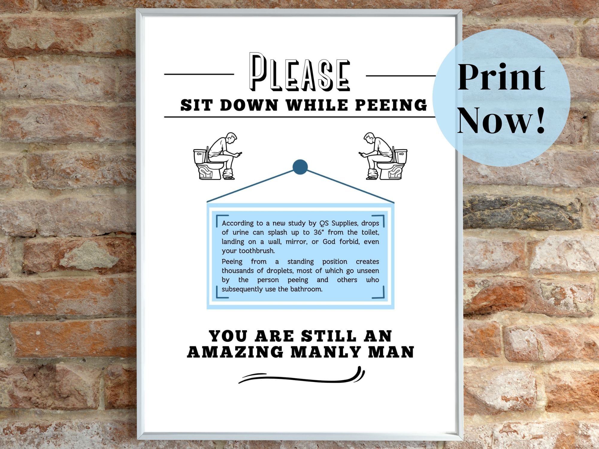 Airbnb Bathroom Sign, Sit to Pee, Airbnb Toilet Sign, Vacation Rental Rules, Cute Bathroom Decor