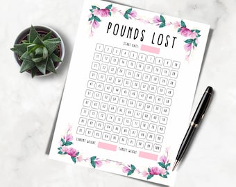 100 lb Weight Loss Tracker Printable: Floral Chart (Digital Download)