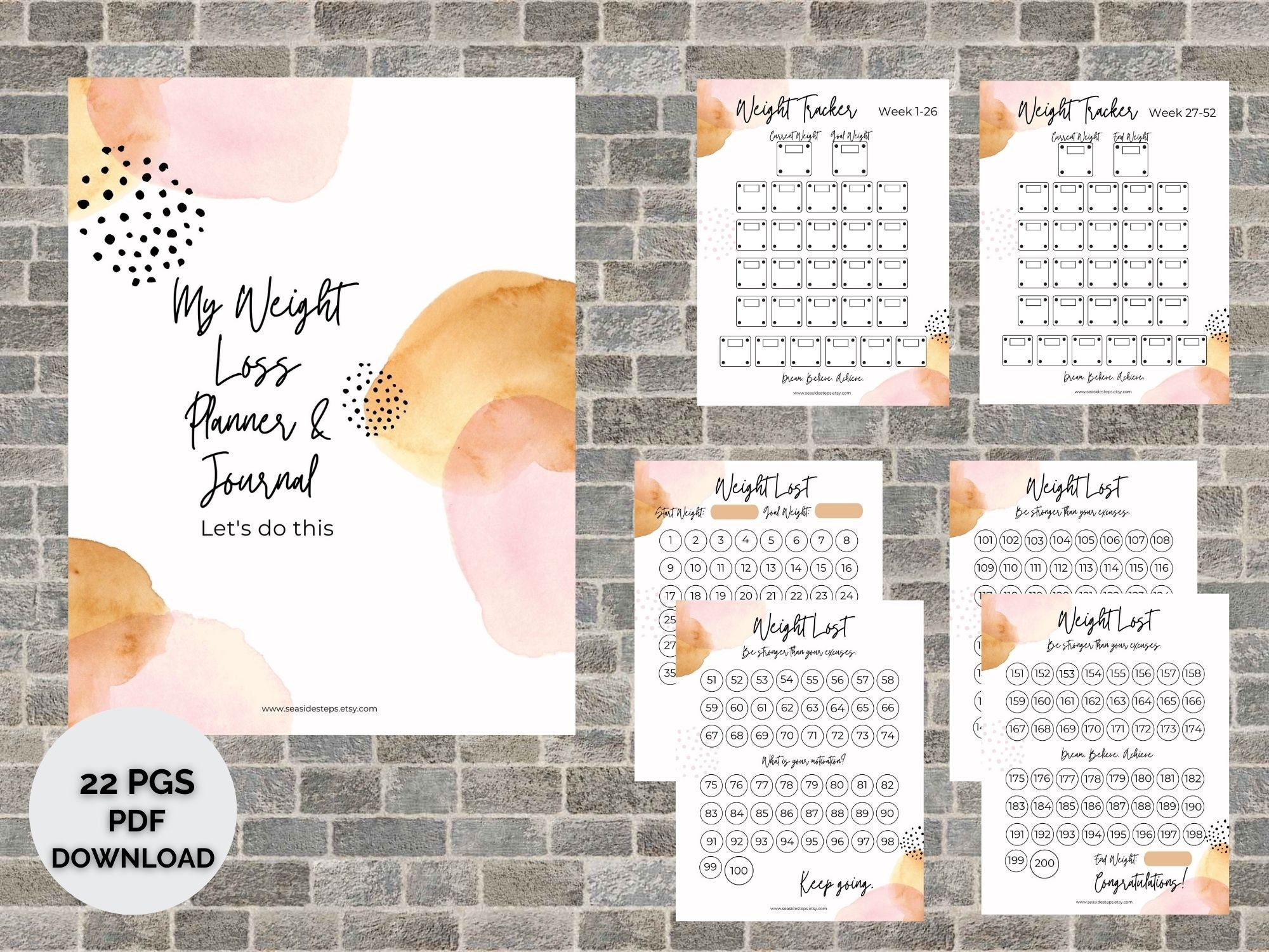 Printable Weight Loss Journal Planner, Digital Weight Loss Tracker, W…