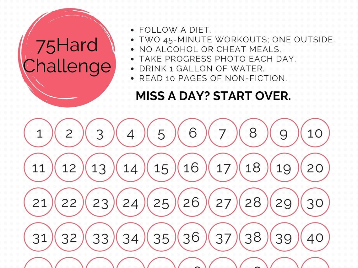 Printable 75 Hard Challenge Fitness Tracker 75Hard Habit Etsy