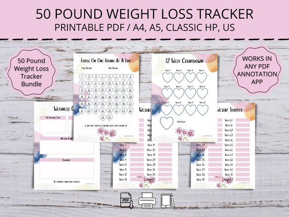 Weight Loss Tracker Printable 50 Lbs Digital Weight Loss | Etsy