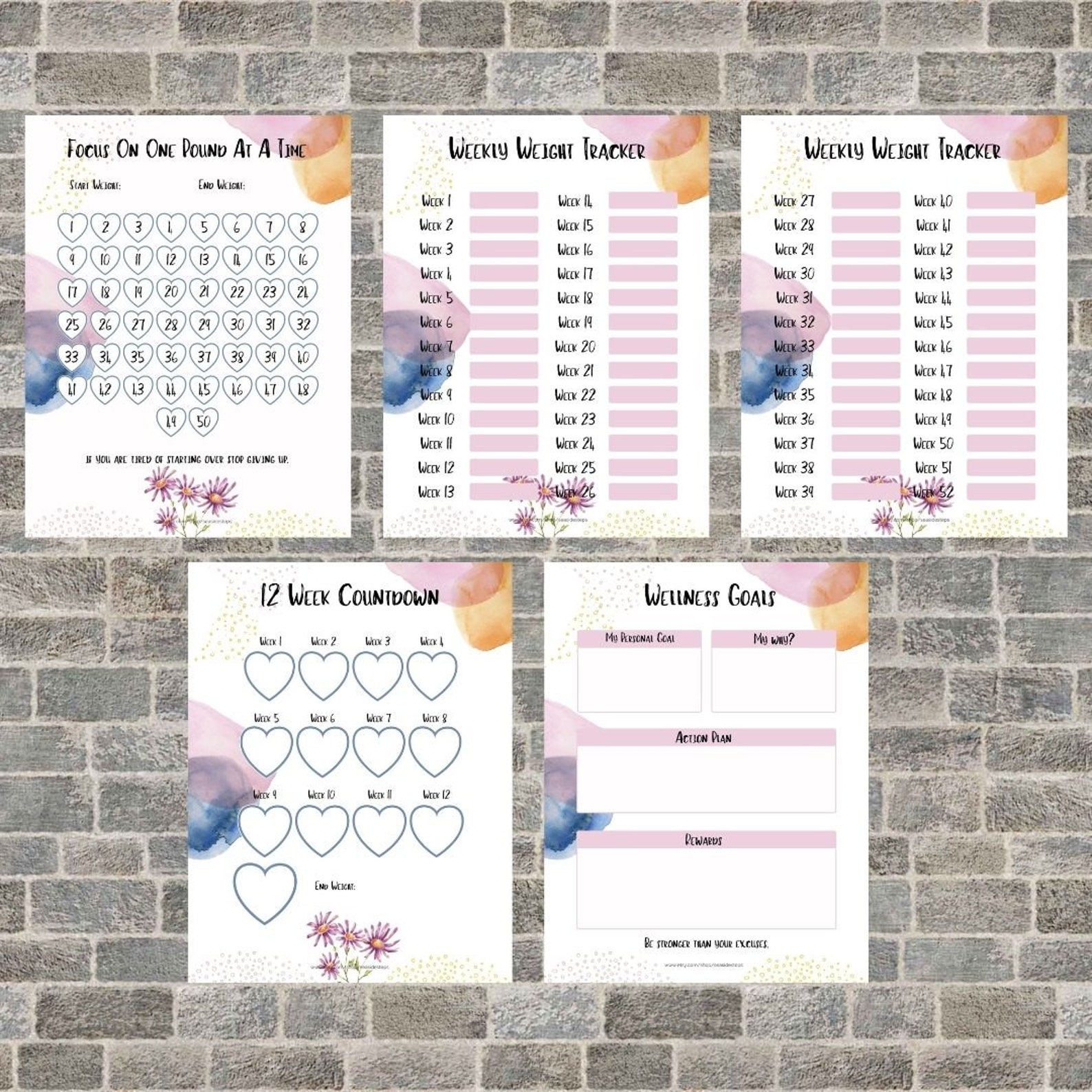 Weight Loss Tracker Printable 50 lbs Digital Weight Loss | Etsy
