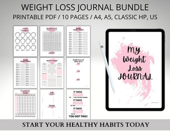 Printable Weight Loss Journal: Weekly Tracker, Goal Setting (Digital Download)