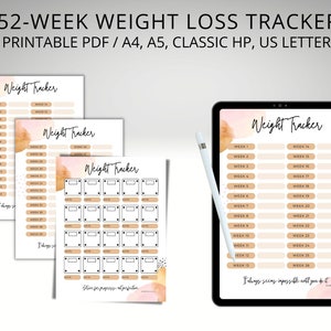 Printable Weight Loss Tracker: 52 Week Chart (A4, A5, Letter) (Digital Download)