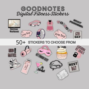 Digital Fitness Stickers for Goodnotes, Exercise Planner Stickers, Digital Self Care Stickers, Weight Loss Journal Stickers, Precropped PNG