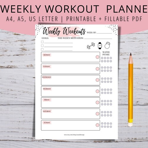 Weekly Workout Fitness Planner PDF Exercise Tracker Printable Etsy