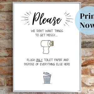 Flush Only Toilet Paper Sign, Airbnb Toilet Sign, Ready to Print at Home Printable Bathroom Sign, Airbnb Host Help, Entrepeneur Holiday Gift
