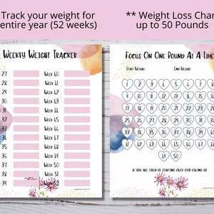 Weight Loss Tracker Printable 50 Lbs, Digital Weight Loss Chart, Weight ...