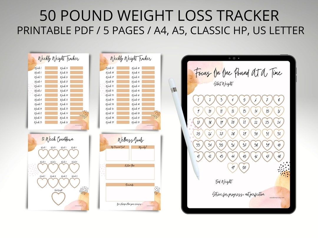 Weight Loss Tracker Printable 50 Lbs, Digital Weight Loss Chart, Weight ...