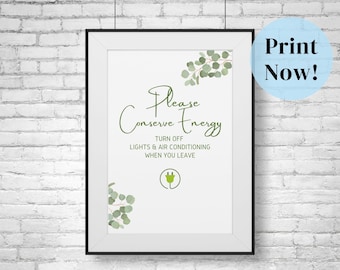 Please Turn Off Lights Printable, Turn Off Lights and A/C Sign, Airbnb Host Template, Vacation Rental Signage, Entrepeneur Holiday Gifts