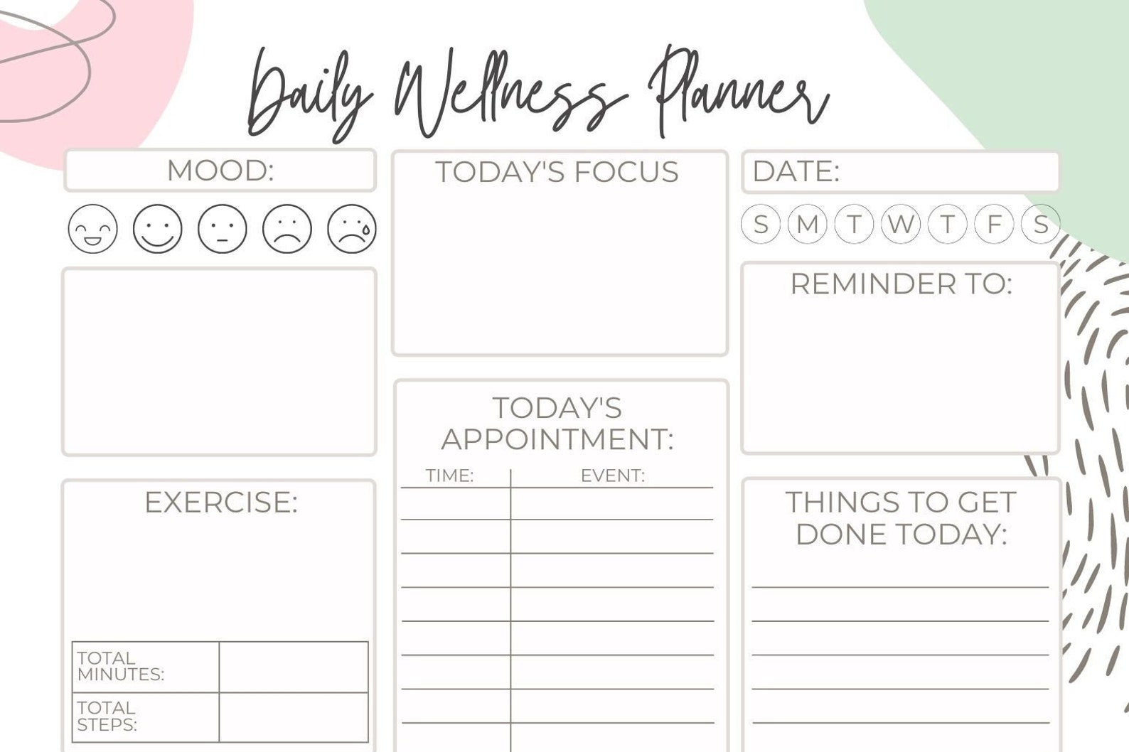 Printable Daily Wellness Planner Selfcare Journal Mood | Etsy