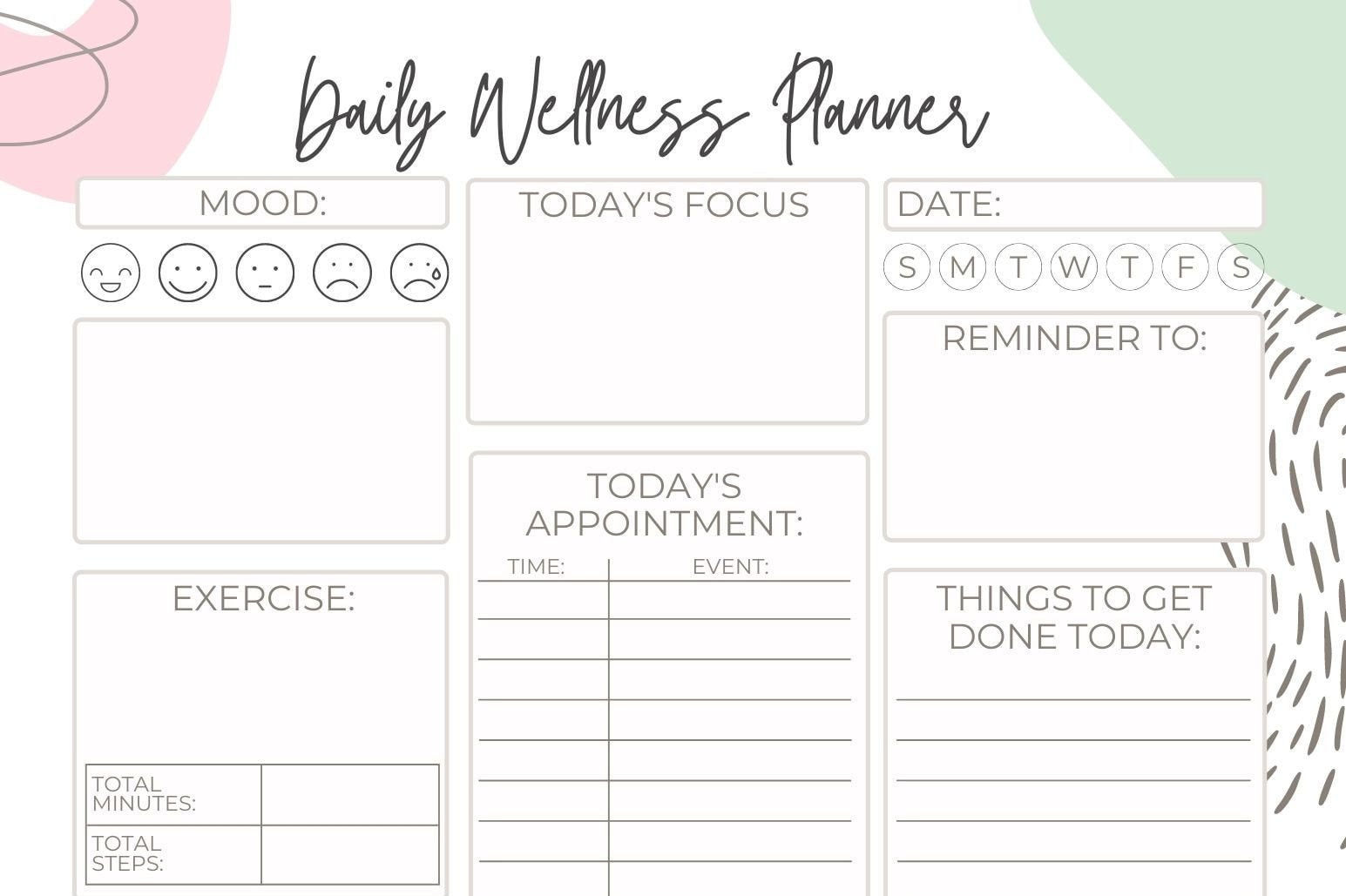 Printable Daily Wellness Planner Selfcare Journal Mood Etsy Singapore