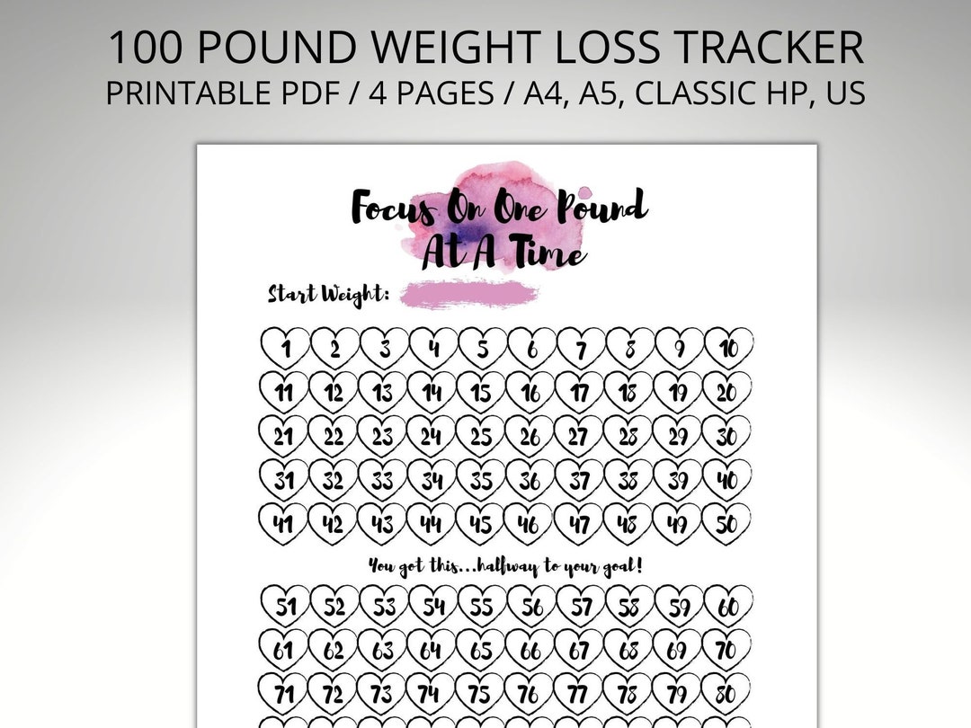 Weight Loss Tracker Printable 100 Lbs, Weight Loss Planner, Body ...