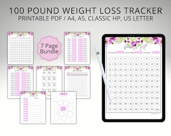 100 Pound Weight Loss Tracker: Printable Journal (Digital Download)