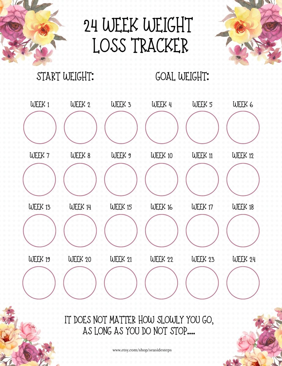 My Weight Loss Tracker 50 Lbs 24 Week Weight Loss Chart Etsy