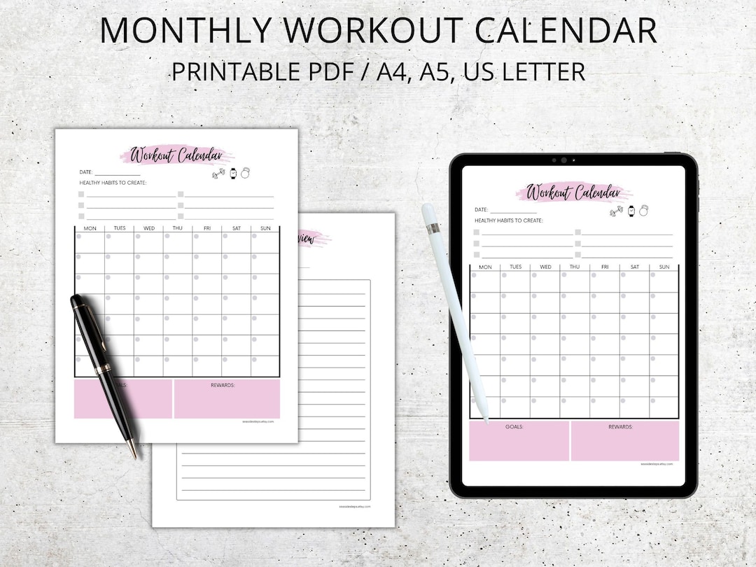 Monthly Workout Calendar: Fitness Planner Printable (PDF) - Etsy