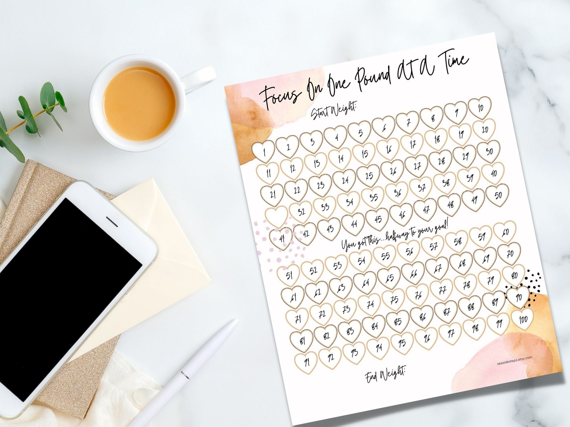 Weight Loss Tracker Printable 100 Lbs, Digital Weight Loss Chart, Goal ...