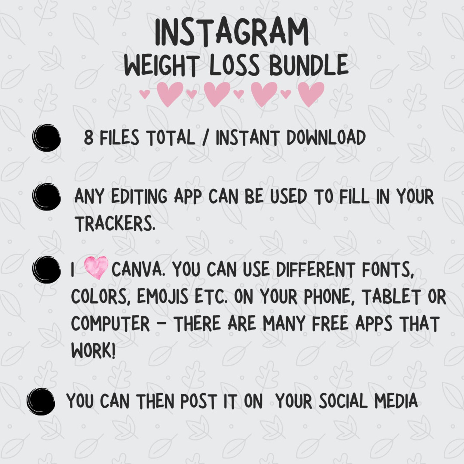 Instagram Weight Loss Tracker Weekly Monthly Weigh In | Etsy