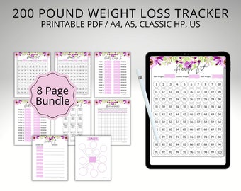 200 lbs Weight Loss Tracker Bundle: Body Measurement Chart (Digital Download)