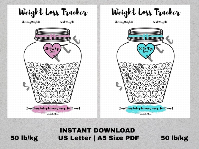 PRINTABLE Weight Loss Tracker Jar 50 lb/kg / Motivational Wall Etsy