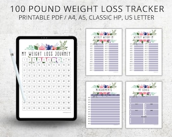 100 Pound Weight Loss Tracker: Printable Journal (PDF)