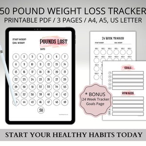 Weight Loss Tracker, 50 lbs, Weight Loss Journal, Weight Loss Chart, 50 Pound Loss, Weight Goal, Weightloss Track