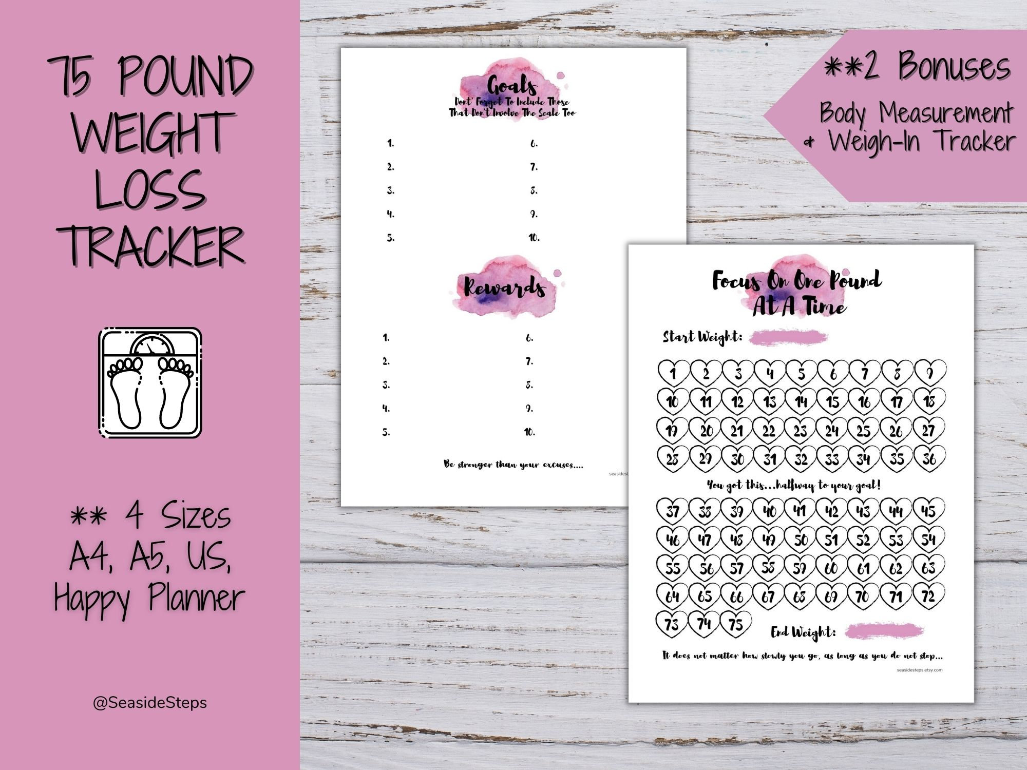 Calendars & Planners Paper & Party Supplies Goal Tracker Weekly Weigh