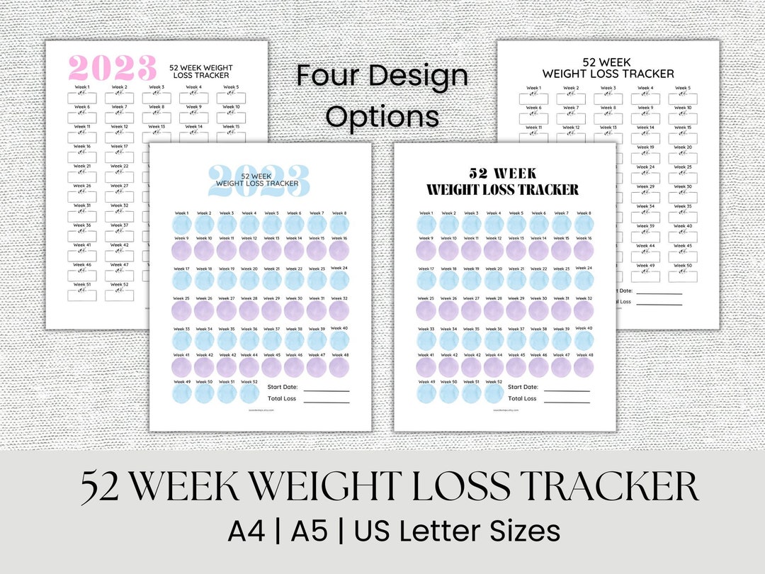 52 Week Weight Loss Tracker, Printable Weight Loss Tracker, Weekly ...