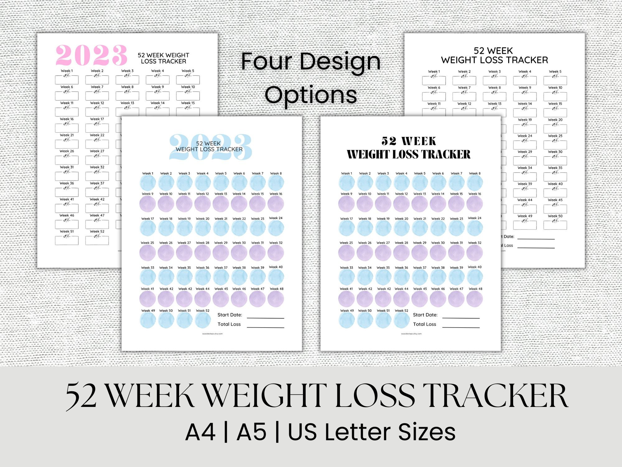 52 Week Weight Loss Tracker, Printable Weight Loss Tracker, Weekly ...