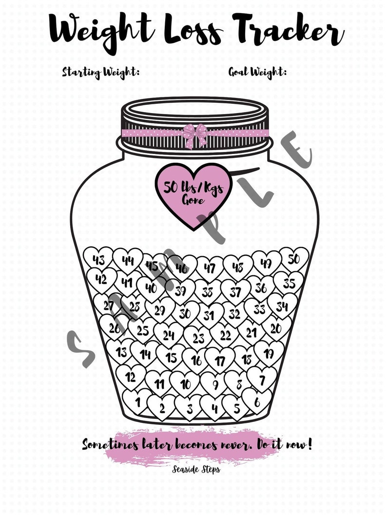 PRINTABLE Weight Loss Tracker Jar 50 Lb kg Motivational Wall Etsy