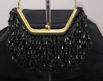 A La Regale LTD Exclusive!  Fascinating Hanging Beads Handbag, Gold Textured Handle. Super Unique. Free Shipping to lower US!