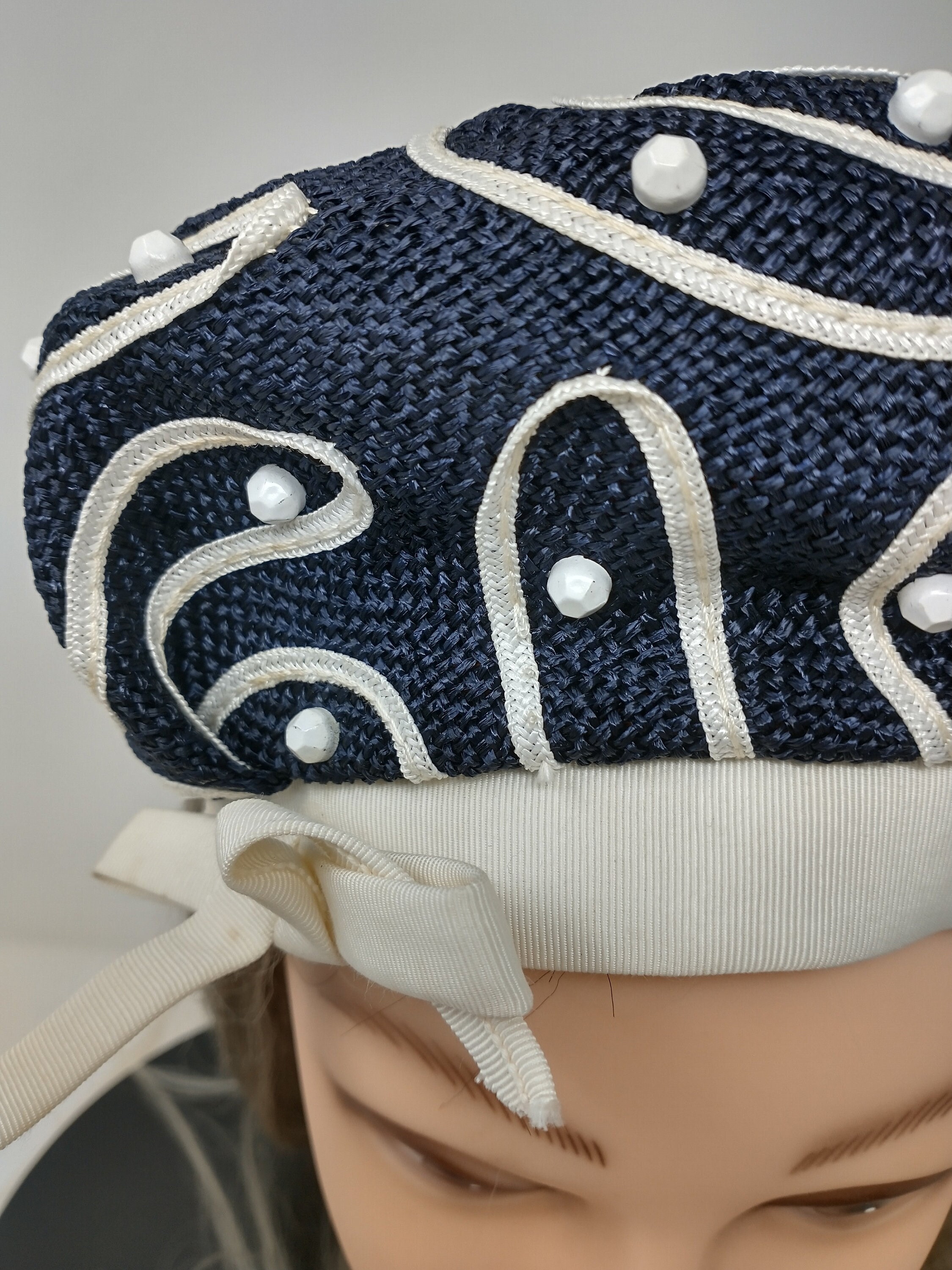 Vintage Like New Mr. John Red, White, Blue Raffia French Beret, Small, $75 Le Beret Français Vintage Edition French Beret - Caramel  main image 4