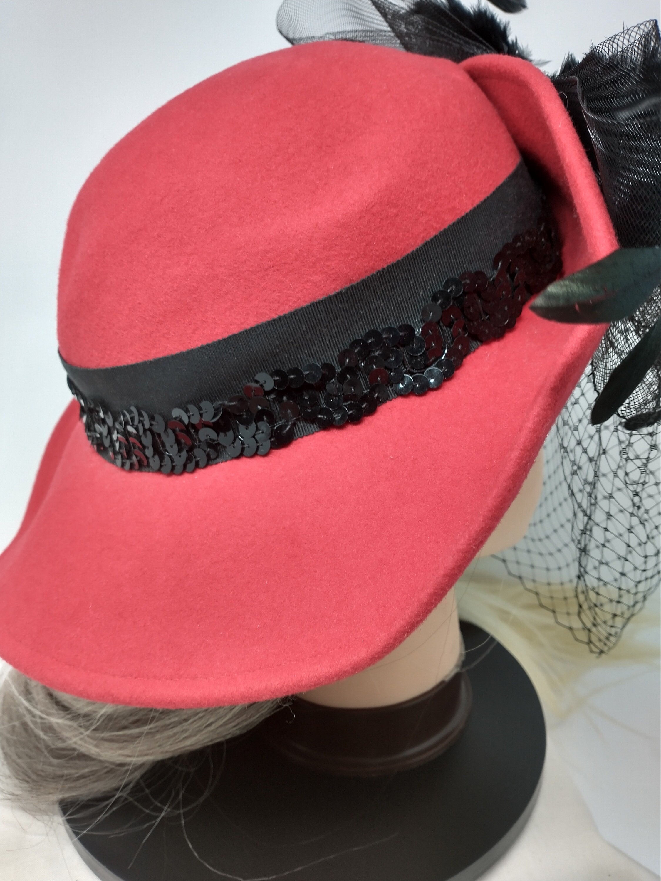 Vintage and Glorious Red 100% Wool Cloche/bowler Hat  display picture 2