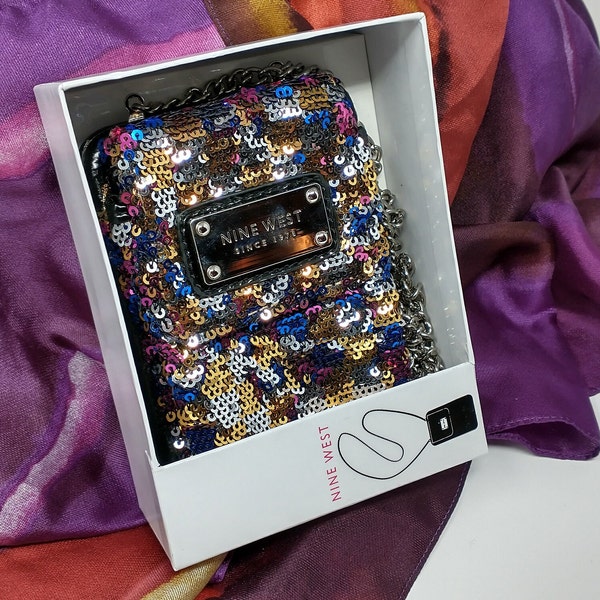 Late Nineties Nine West Super Blinged out Small Crossbody/Shoulder/Clutch/Wallet? Sequin and More Evening bag! Small but Multi-Functional!