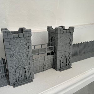Fortified Medieval Gatehouse & Palisade Viking Saxon Terrain 3D Printed 28mm