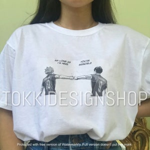 Kagehina As Long As I&#39;m Here You&#39;re Invincible Black and White, HQ Volleyball Club, Anime, Short Sleeve Unisex T-Shirt