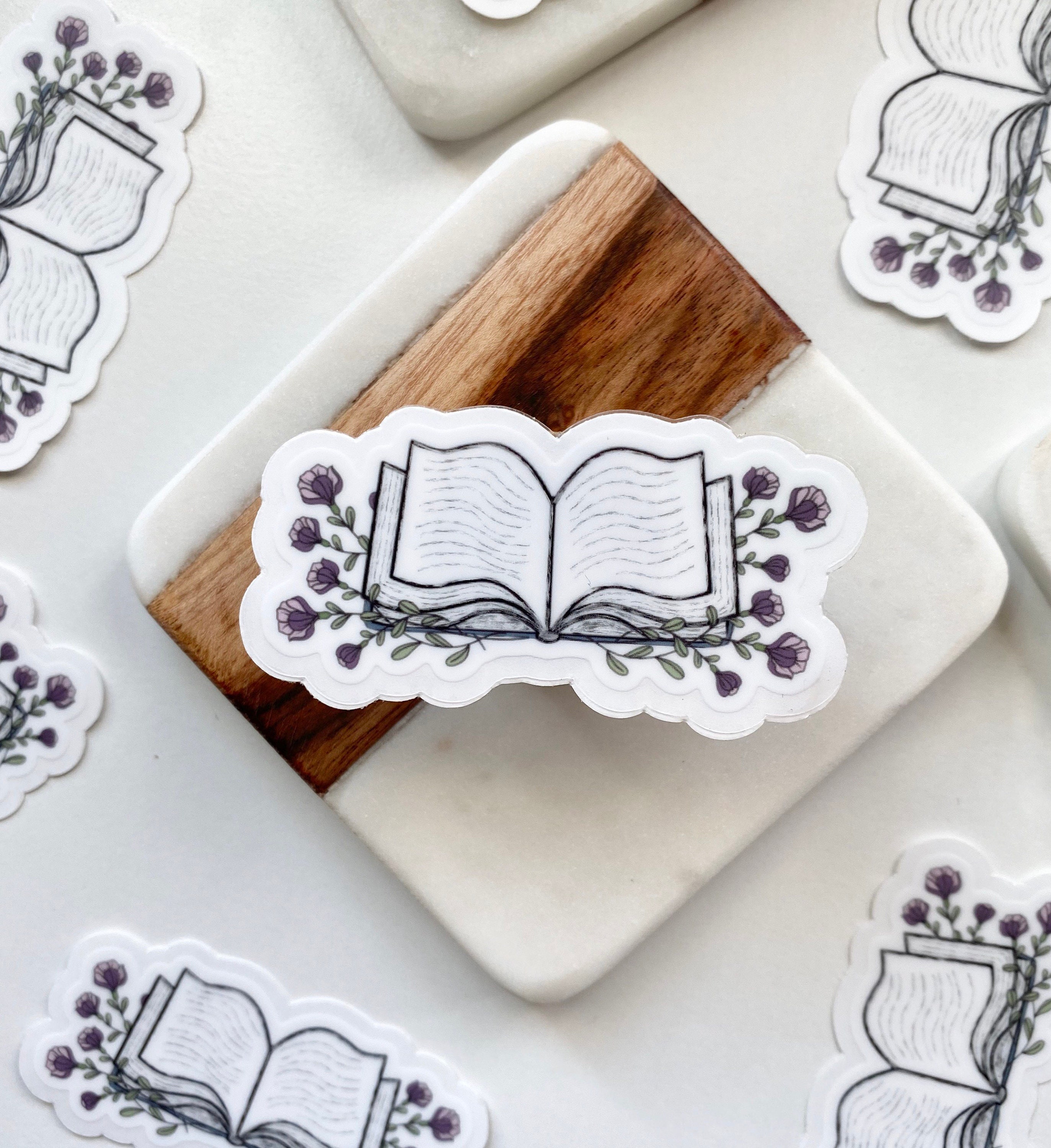 Open Book Floral Sticker Book Sticker Vinyl Waterproof | Etsy