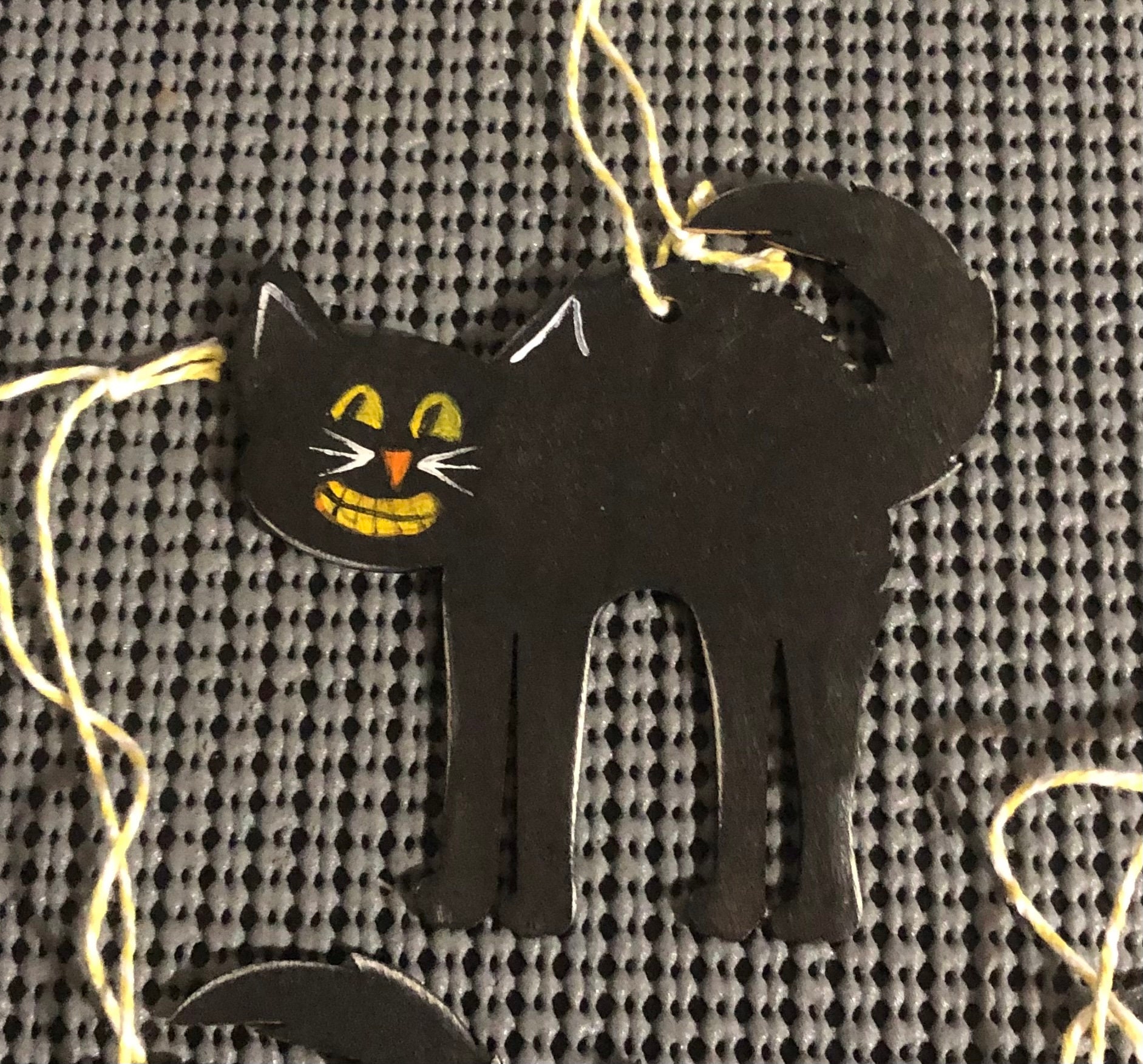 Hand Painted Wood Primitive Black Cat Fall Halloween Ornament