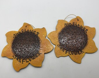 Hand Painted Wood Sunflower Fall Tree Ornament