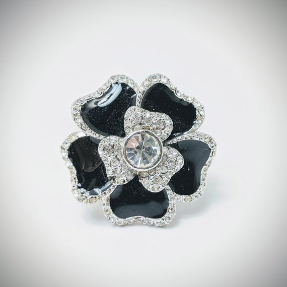 Lia Sophia Black Dahlia Ring Black and Crystal Flo