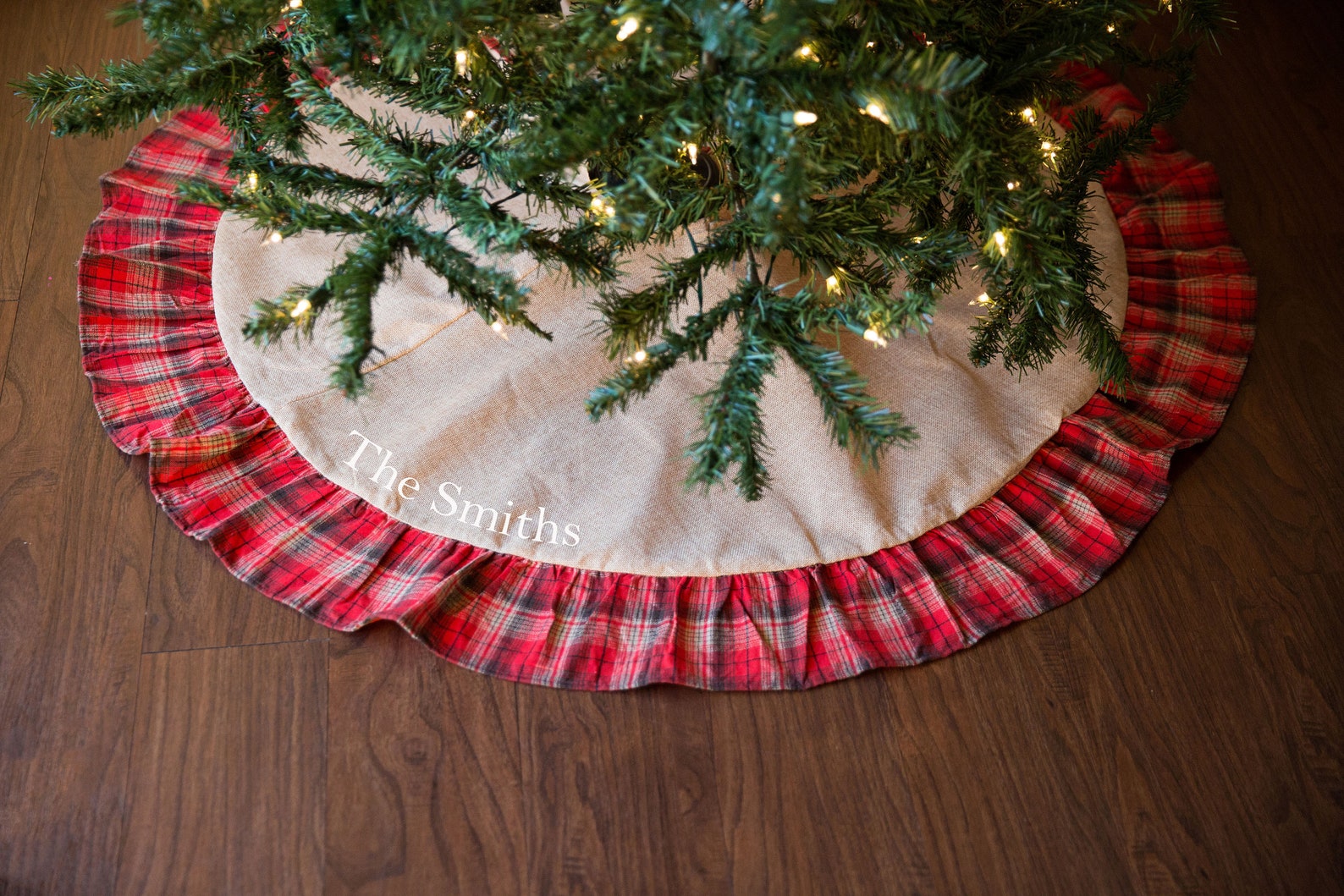 Burlap Christmas Tree Skirt Custom Embroidered Red Christmas Etsy