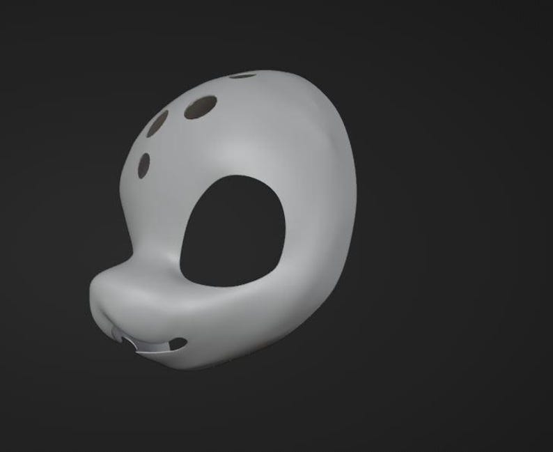May include: A white, 3D printed, blank animal mask with holes for eyes and nostrils. The mask is designed to be painted and customized.