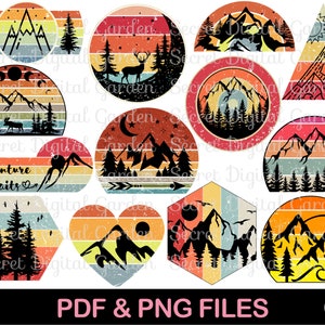 Retro Mountain PNG Files for Sublimation Designs | Mountain Clipart Bundle | Camping | Outdoors | Adventure Awaits | Commercial Use Download