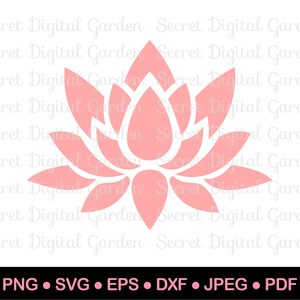 Roze Lotusbloem SVG PNG | Roze bloem clipartafbeelding | Lotusbloem Svg Cricut | Dxf-ontwerp | Afdrukbare Wall Art Svg afbeelding | Downloaden