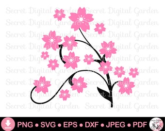 Japanische Kirschblüten-Svg Png | Sakura Blume SVG | Kirschblüte Clipart | Kirschblüten Designs | Zweig | Rosa Blumen SVG Download