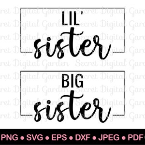 Pacote de camisetas Lil Sis Big Sis SVG | Camisetas Sis combinando | Projetos Cricut DIY png dxf eps