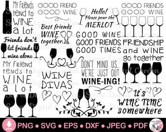 Wine SVG Bundle | Wine PNG Bundle | Wine Gift SVG Cricut Projects Dxf Eps Jpg Pdf