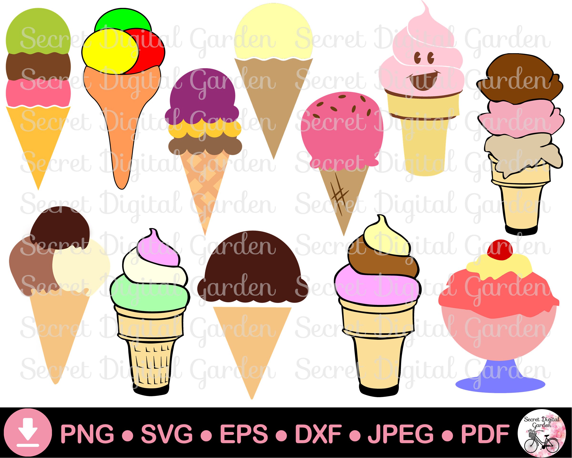 Ice Cream SVG Bundle Cricut Projects Digital Download Dxf Etsy