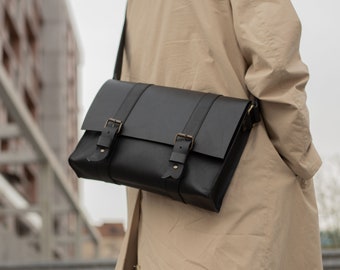 Bolso de piel multicompartimentos: correa ajustable, estilo profesional